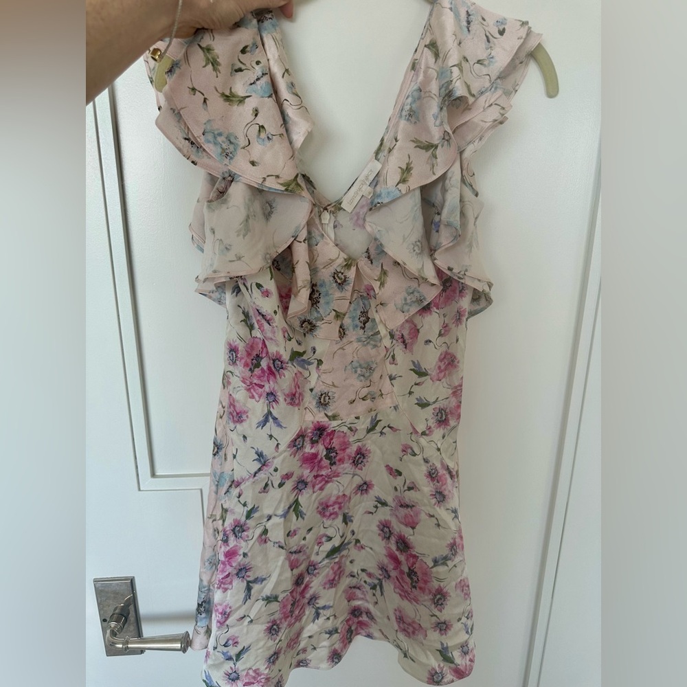 Loveshackfancy silk mini floral dress 0 xs